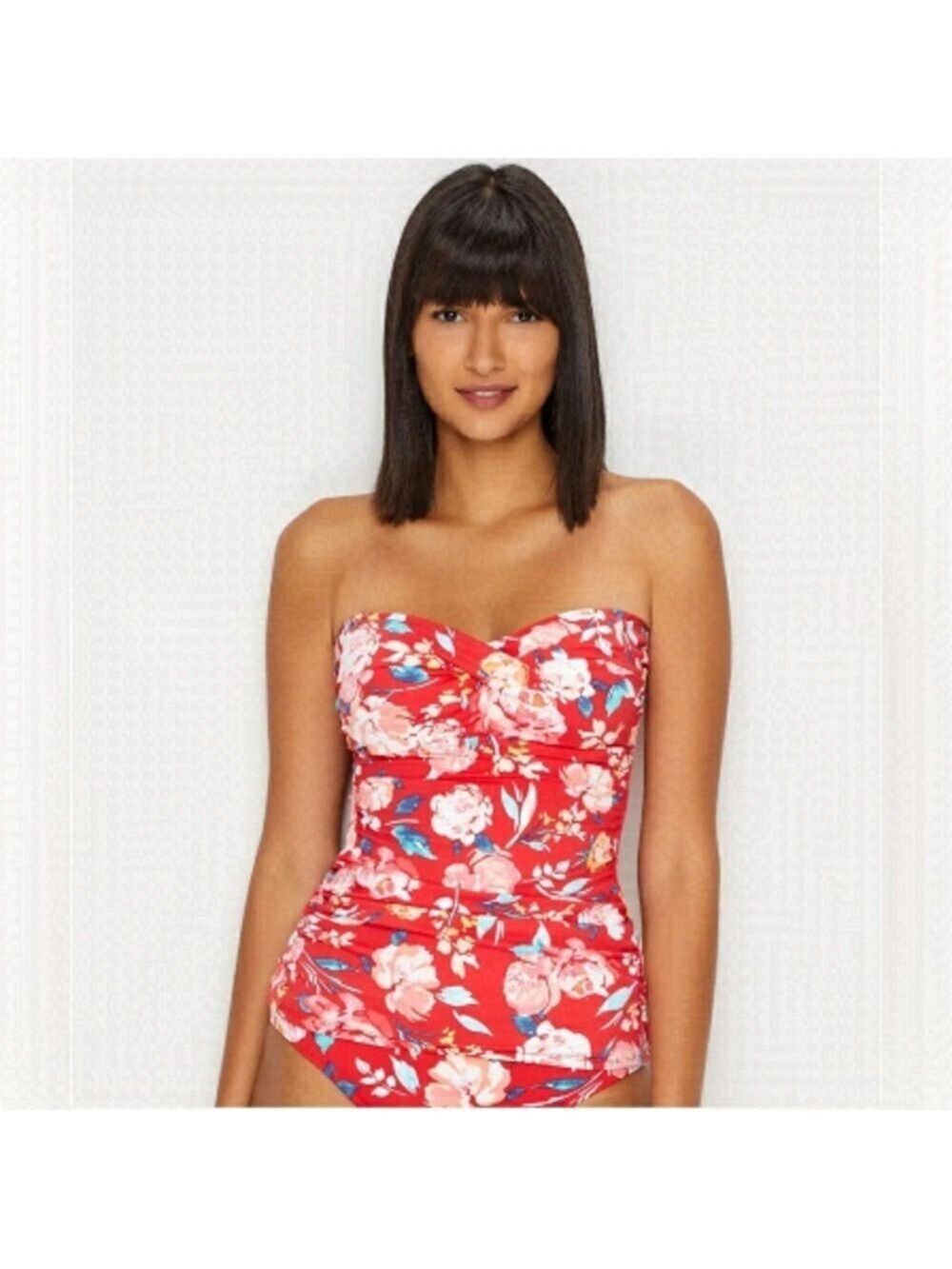 NWT Ralph Lauren Floral Twist Front Bandeau Tummy Control Tankini Top